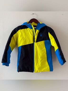 SPYDER Boys Ambush Insulated Ski Jacket in Yellow Blue & Black Size 7